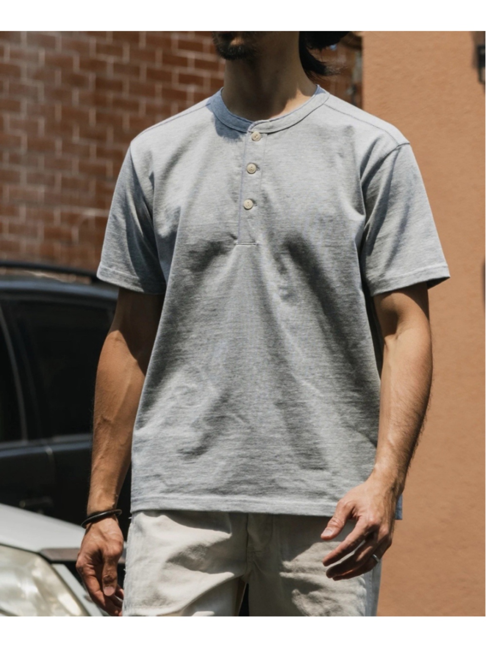 Vintage 50s Style T Shirt Henley 100% Cotton Short Sleeves Bronson Mfg Co Sz L